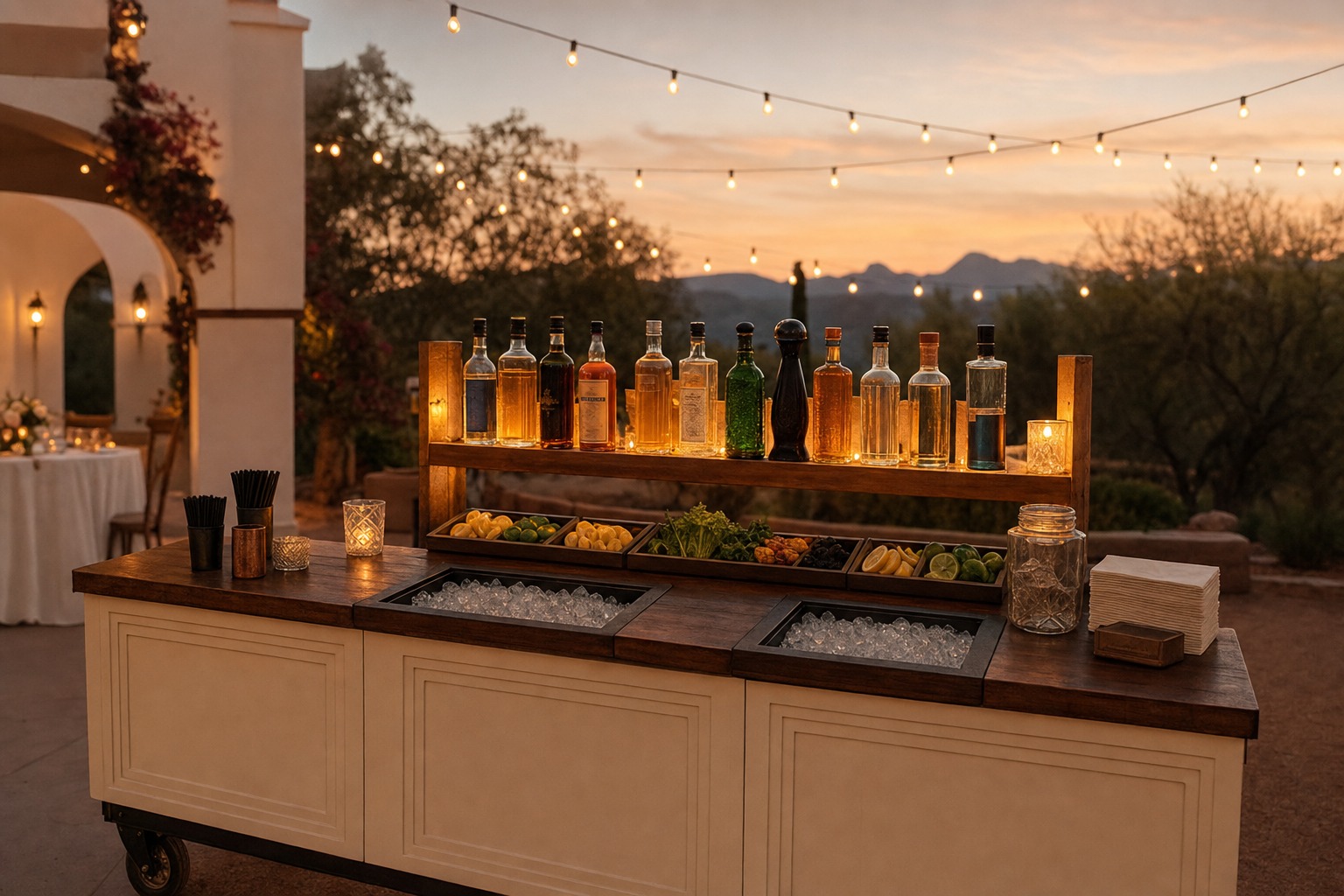 Mobile bar setup at an outdoor reception