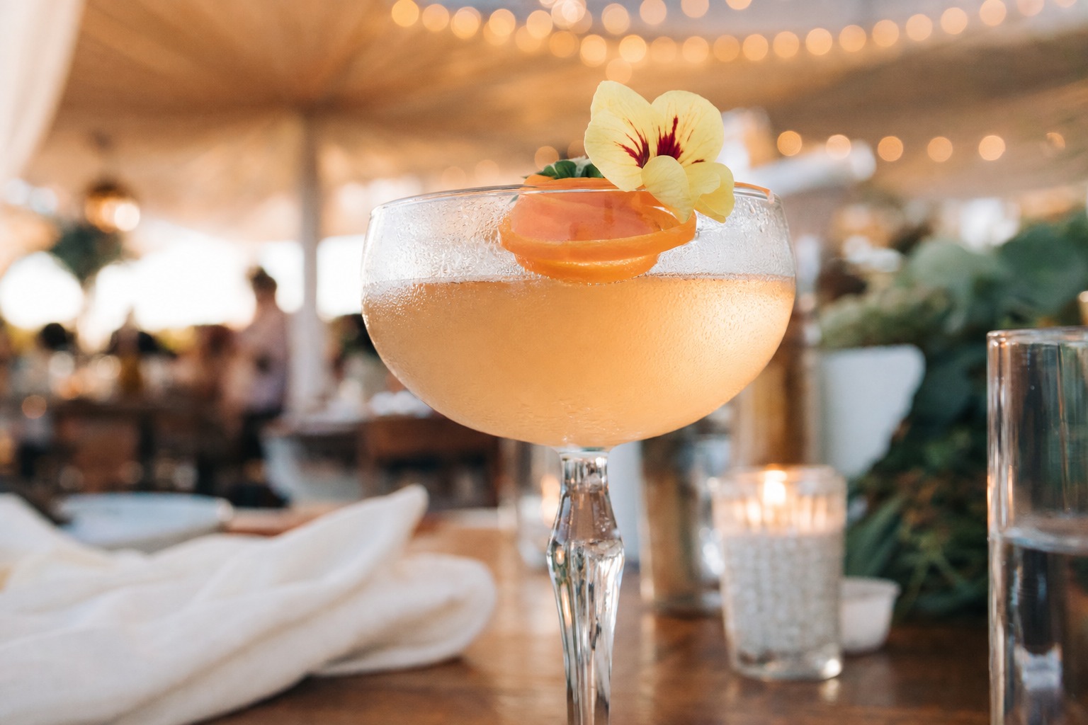 Close-up of a craft cocktail with garnish