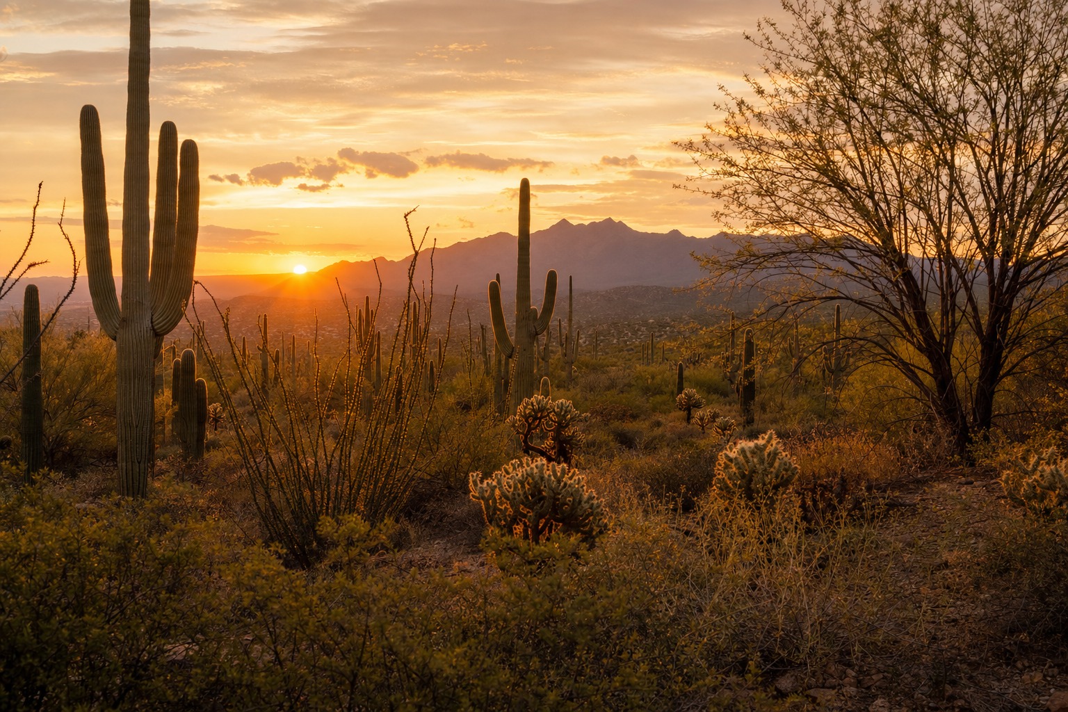 Desert wedding backdrop at golden hour