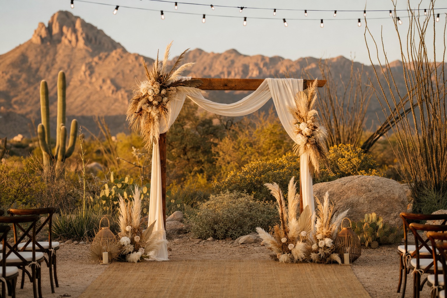 Desert wedding at golden hour