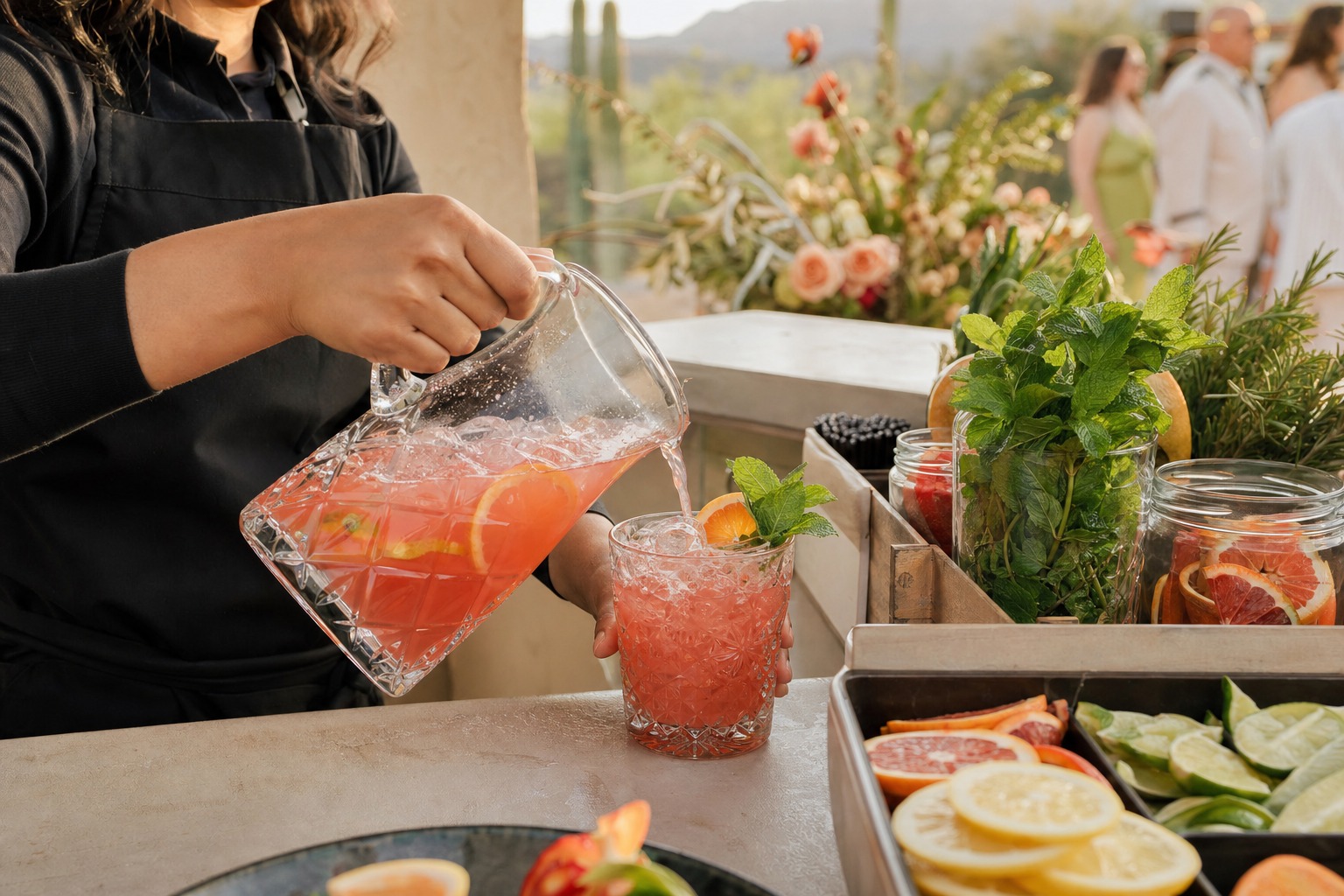 Mocktail mixologist pouring a handcrafted mocktail